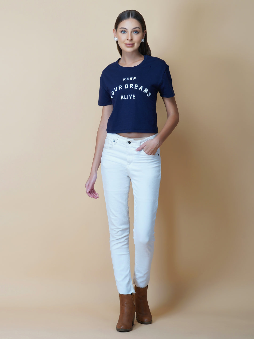 The blue quote T shirt for women in black color is a stylish and comfortable piece of clothing designed for the modern woman. The shirt features a simple yet impactful quote printed in bold white letters on the front. The black color of the shirt is versatile and easy to pair with different outfits, making it a great addition to any wardrobe.