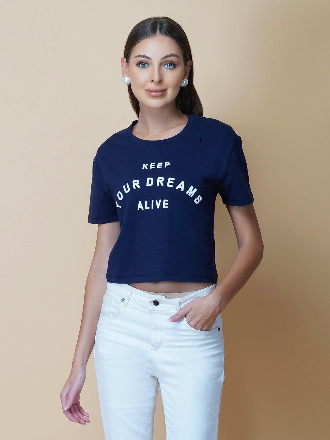 The blue quote T shirt for women in black color is a stylish and comfortable piece of clothing designed for the modern woman. The shirt features a simple yet impactful quote printed in bold white letters on the front. The black color of the shirt is versatile and easy to pair with different outfits, making it a great addition to any wardrobe.