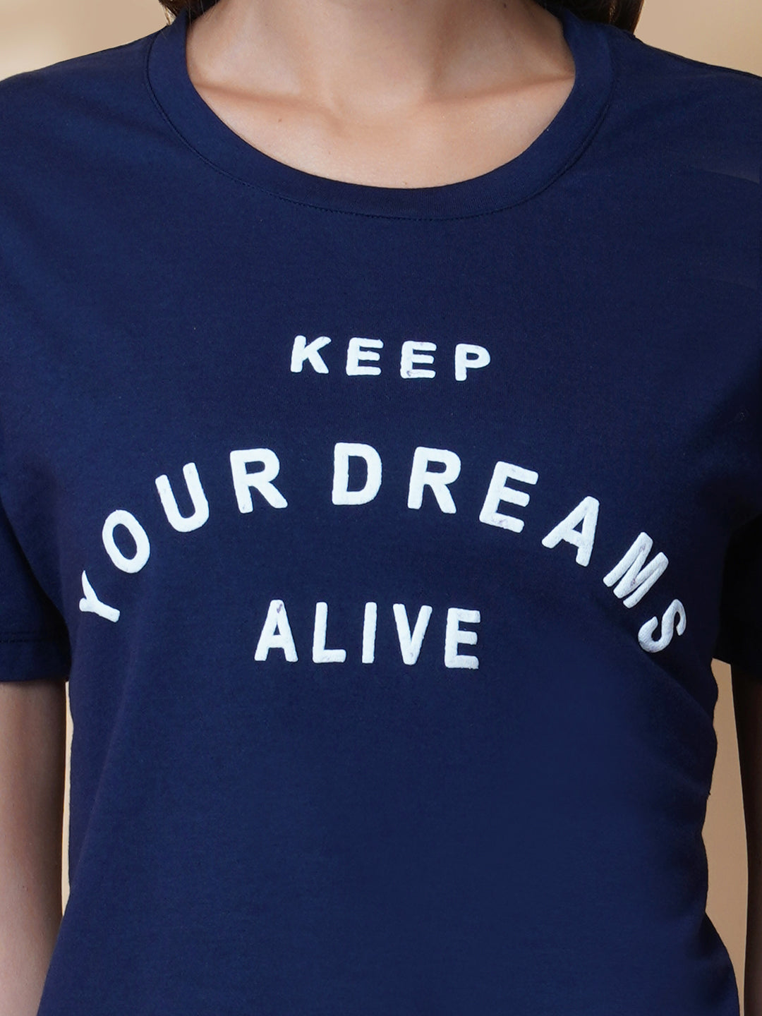 The blue quote T shirt for women in black color is a stylish and comfortable piece of clothing designed for the modern woman. The shirt features a simple yet impactful quote printed in bold white letters on the front. The black color of the shirt is versatile and easy to pair with different outfits, making it a great addition to any wardrobe.