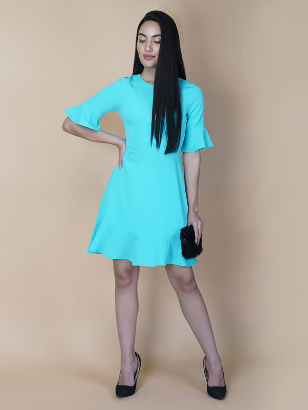 Turquoise color A Line Women's Dress with a Metallic Zipper is a stylish and sophisticated garment that is perfect for a variety of occasions. The burgundy color is a rich and deep shade that adds a touch of elegance to the dress, while the A-line cut is flattering and comfortable.
