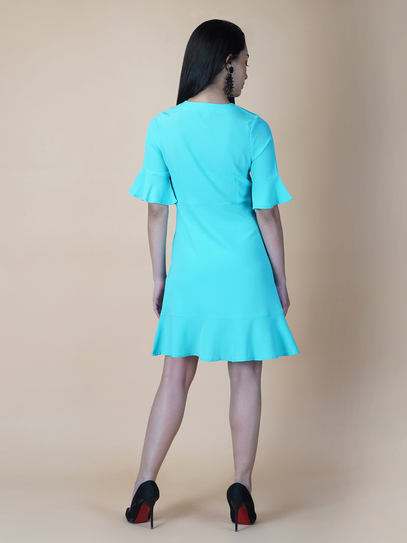 Turquoise color A Line Women's Dress with a Metallic Zipper is a stylish and sophisticated garment that is perfect for a variety of occasions. The burgundy color is a rich and deep shade that adds a touch of elegance to the dress, while the A-line cut is flattering and comfortable.