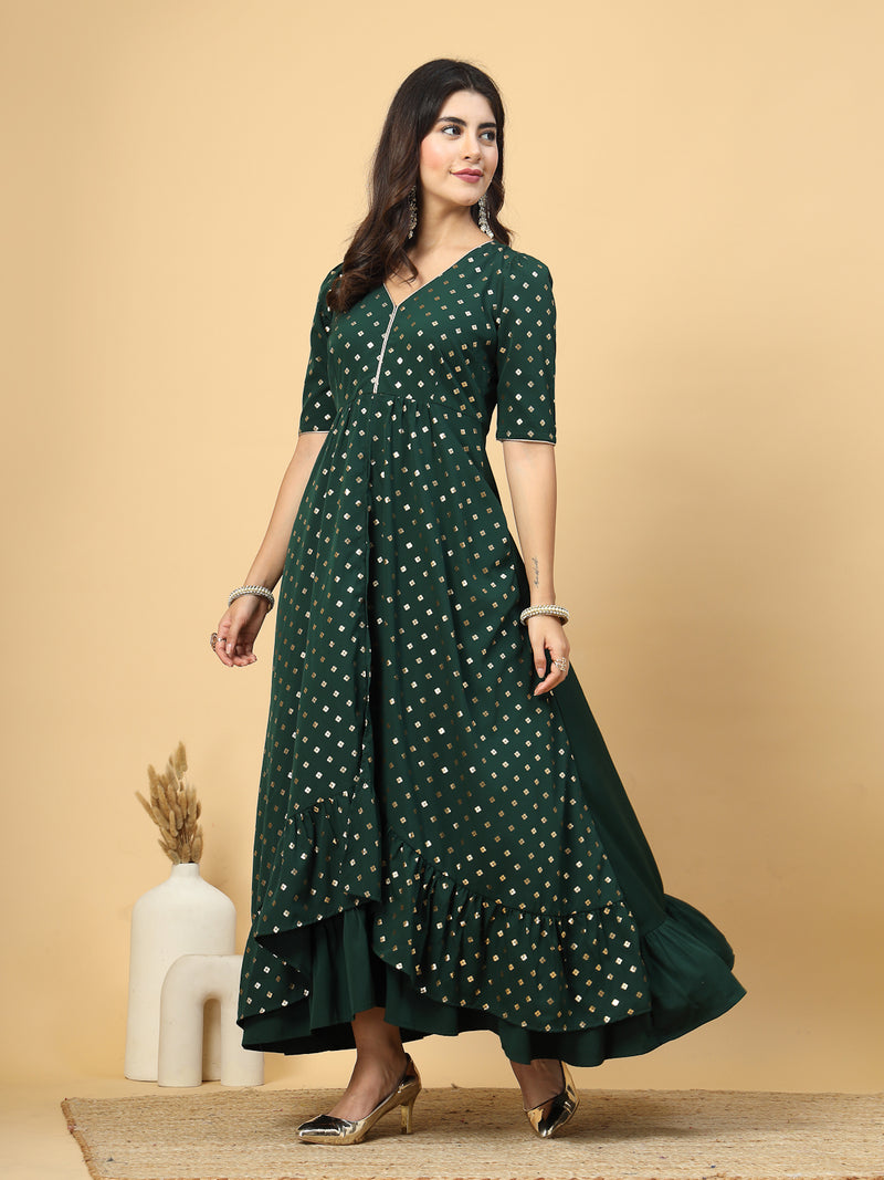 Green Fit & Flare Formal Dress For Women