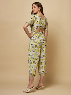 Zip Closure At Side  | Drawstring at Back Cut | Lining Attached   Available in a range of sizes, our Green Printed Women Jumpsuit With Back Waist Cut and Draw String is perfect for any woman who wants to feel confident and stylish. Order yours today and experience the perfect combination of style and comfort!