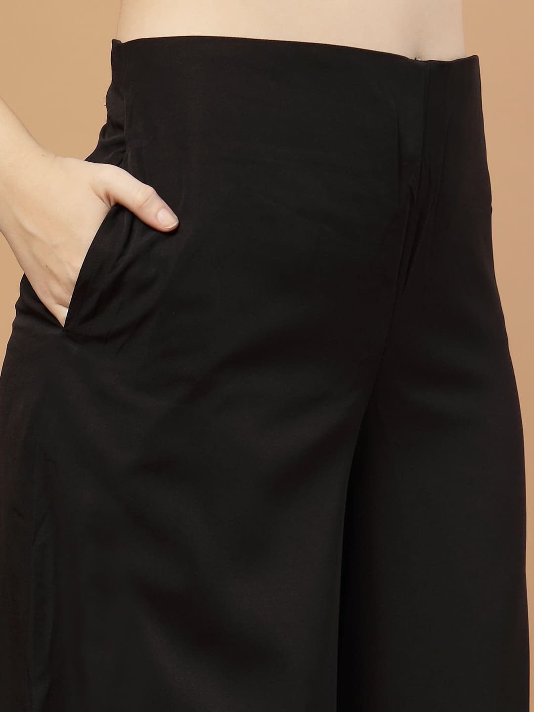 Black Circular Flared Kurta Set for Women, festive ethnic outfit with beautiful flare and stylish design – great for Indian festivals and casual occasions.- pant close up view