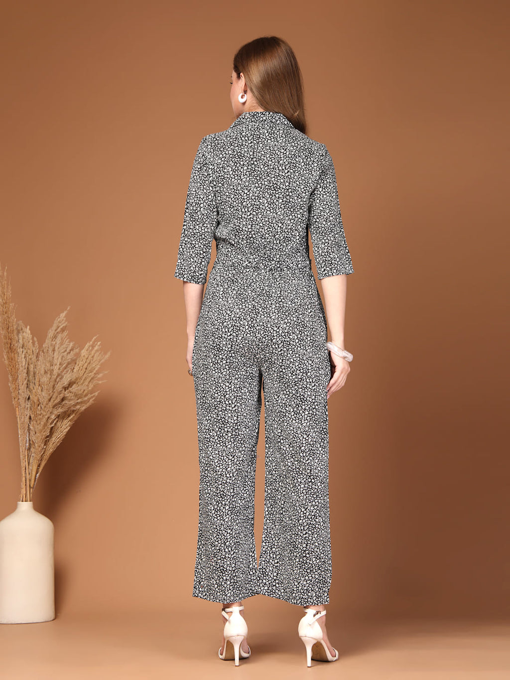 Black Printed Jumpsuit for Women – Summer Casual Wear Back View