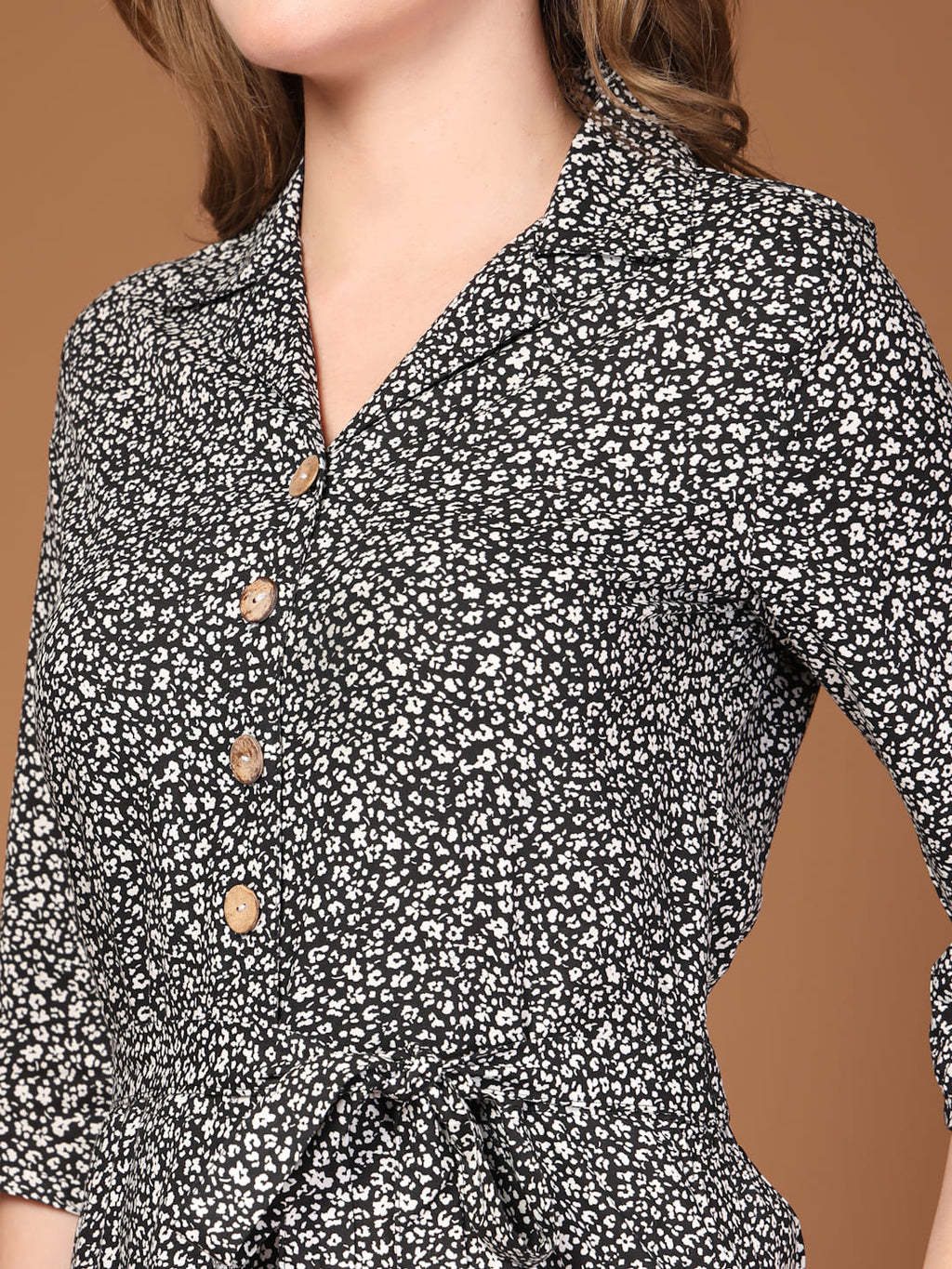 Black Printed Jumpsuit for Women – Summer Casual Wear close up