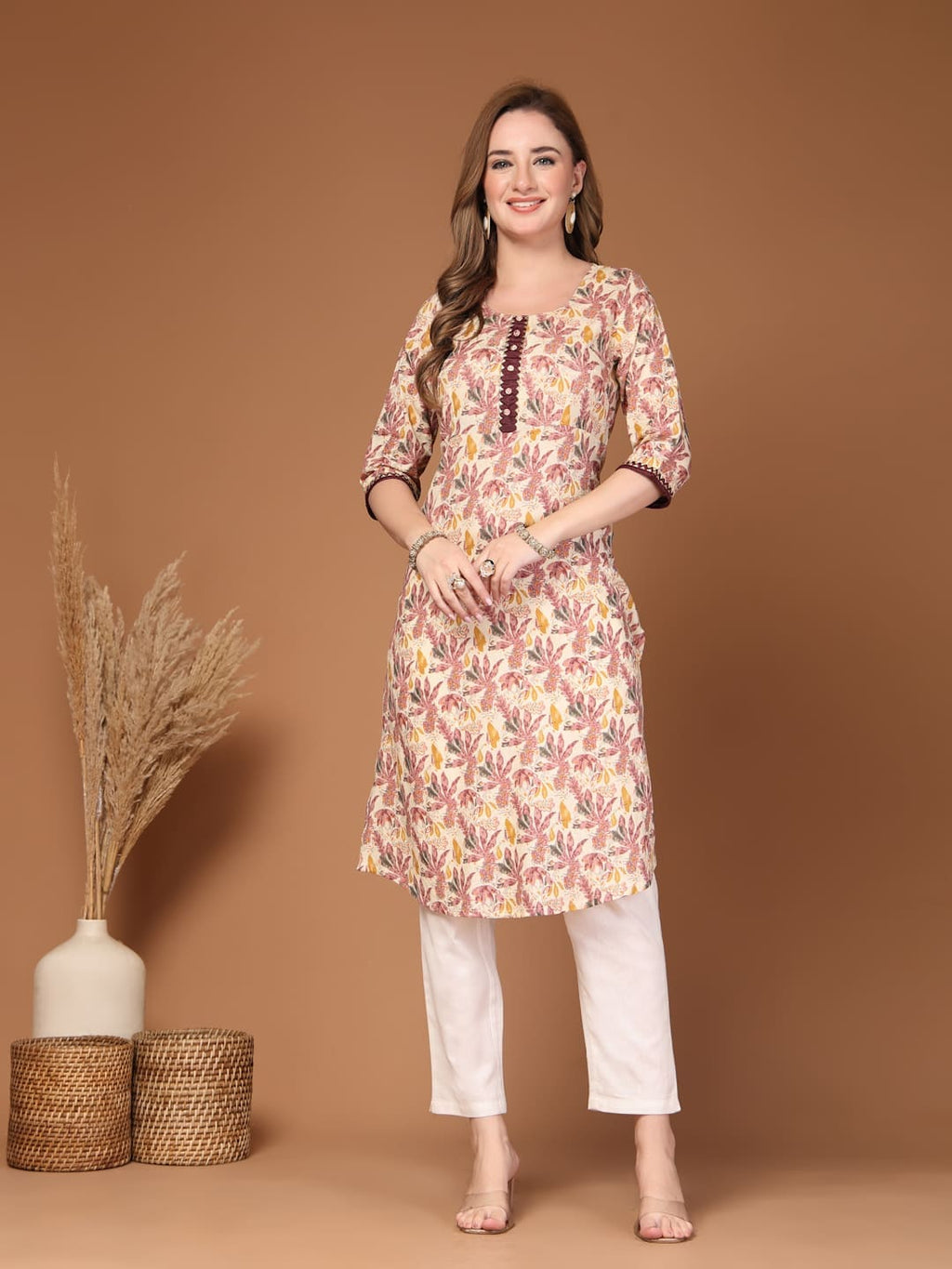 Women’s cotton daily wear A-line kurti with ethnic print