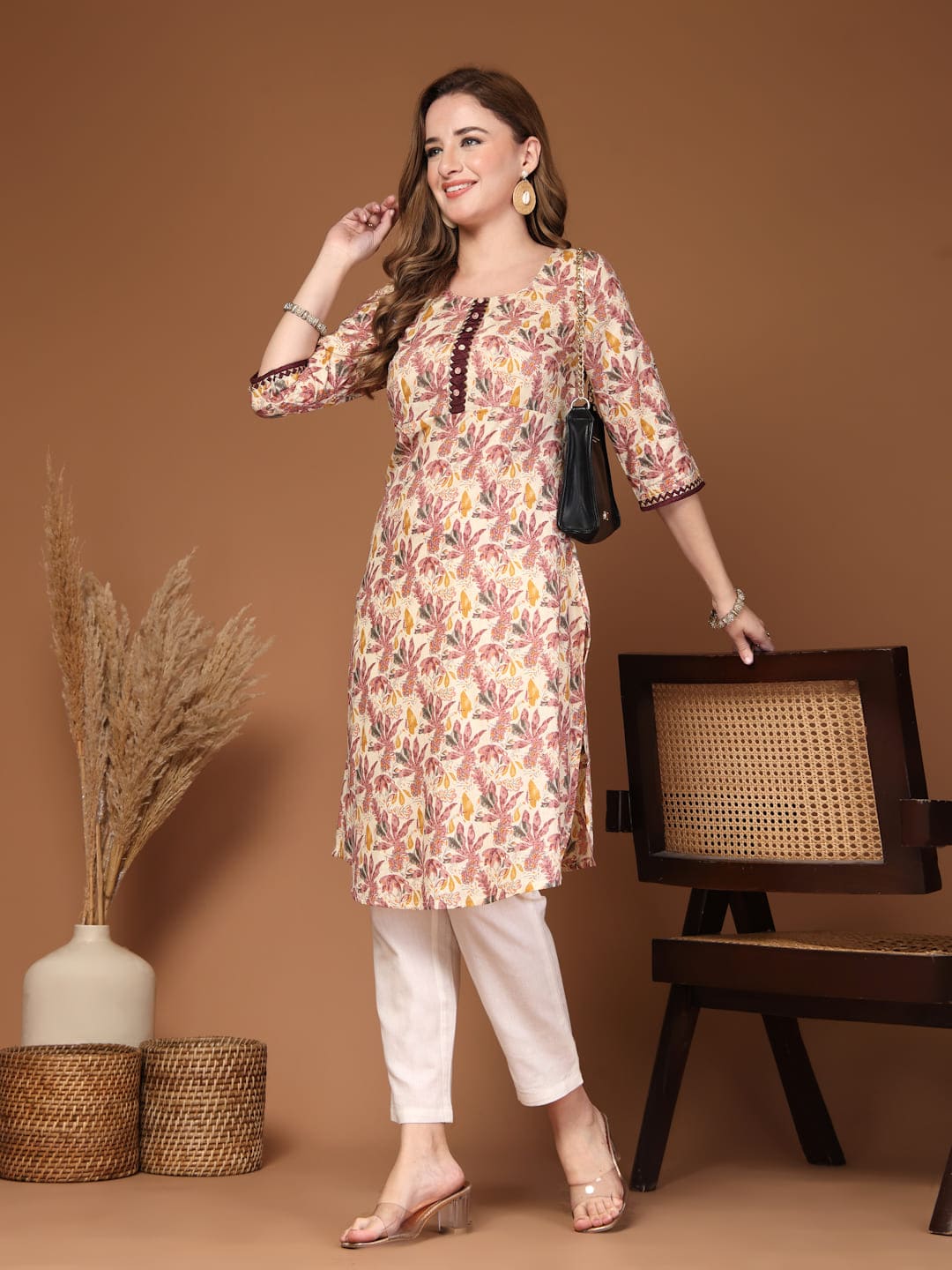 College wear ethnic printed cotton kurti for women