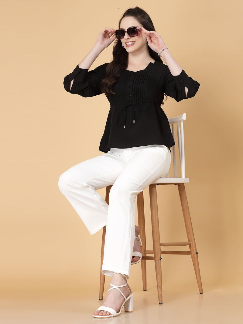 Effortlessly chic. Work-ready. This solid blouse with pintuck detail adds a touch of polish to your Formal outfit.&nbsp;Cuffed sleeves, drawstring waist, and pintuck charm. Dress it up or down this blouse does it all.


Solid color, pintuck detail, and a touch of cinch. Your new Formal blouse For Work.