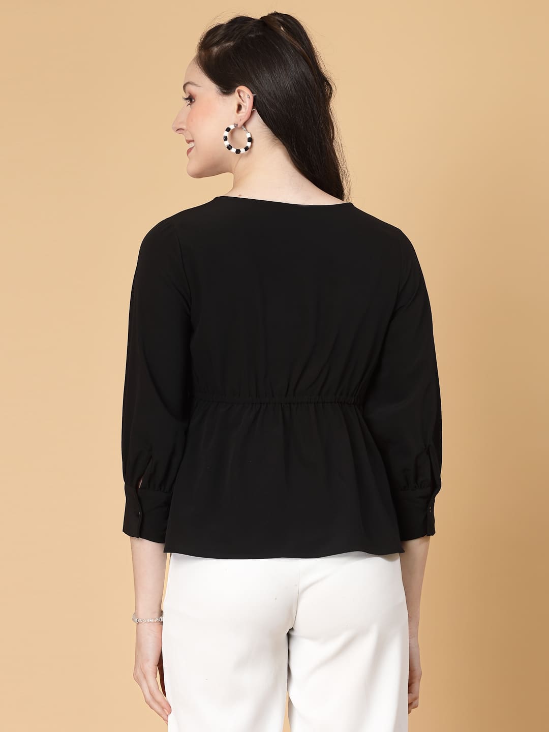 Effortlessly chic. Work-ready. This solid blouse with pintuck detail adds a touch of polish to your Formal outfit. Cuffed sleeves, drawstring waist, and pintuck charm. Dress it up or down this blouse does it all.
Solid color, pintuck detail, and a touch of cinch. Your new Formal blouse For Work.