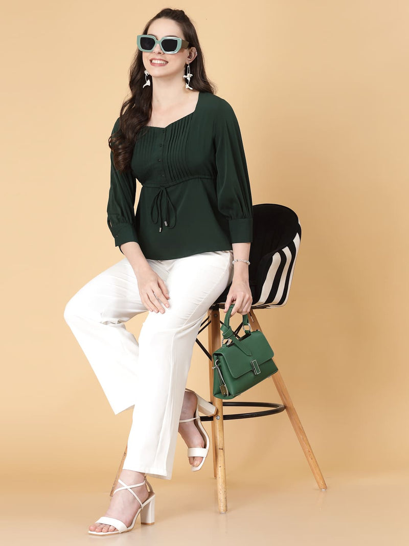 Effortlessly chic. Work-ready. This solid blouse with pintuck detail adds a touch of polish to your Formal outfit.&nbsp;Cuffed sleeves, drawstring waist, and pintuck charm. Dress it up or down this blouse does it all.


Solid color, pintuck detail, and a touch of cinch. Your new Formal blouse For Work.