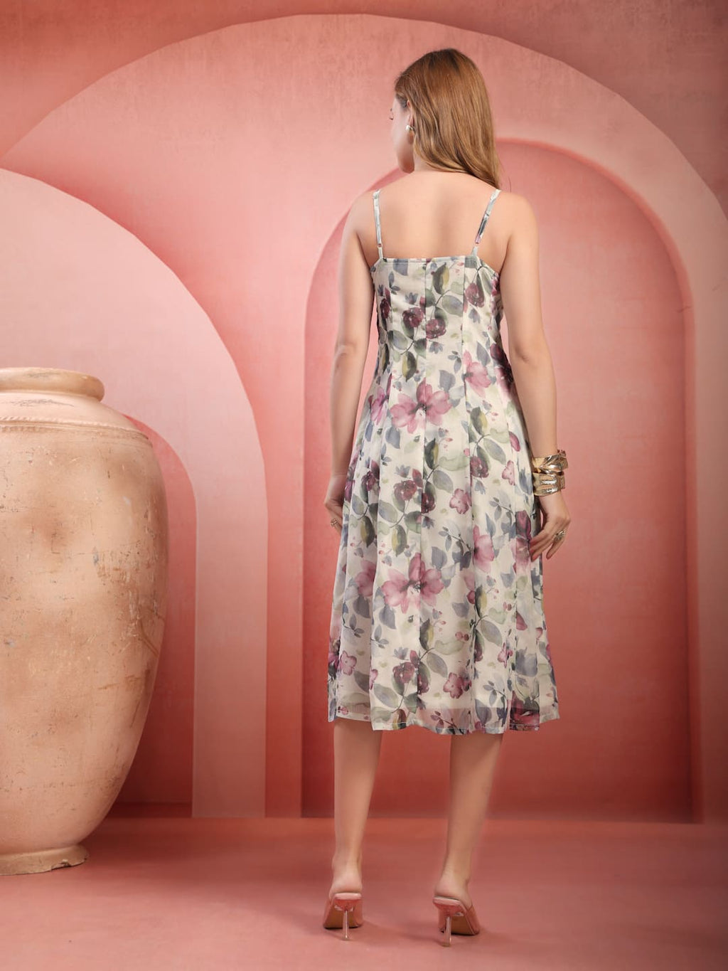 Lightweight chiffon panel dress for summer wear-Back View