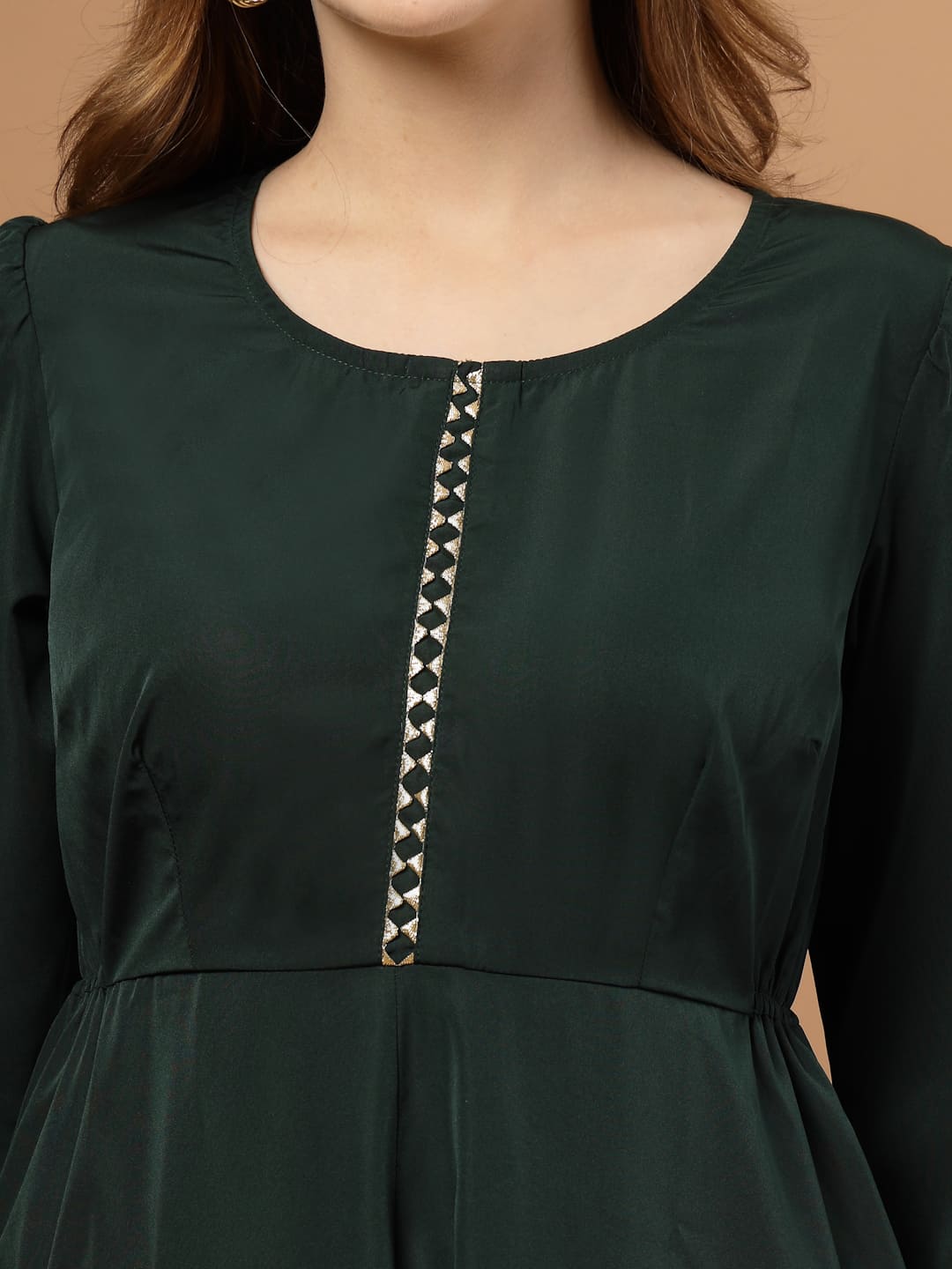 Green Circular Flared Kurta Set for Women, festive ethnic outfit with beautiful flare and stylish design – great for Indian festivals and casual occasions-Close up