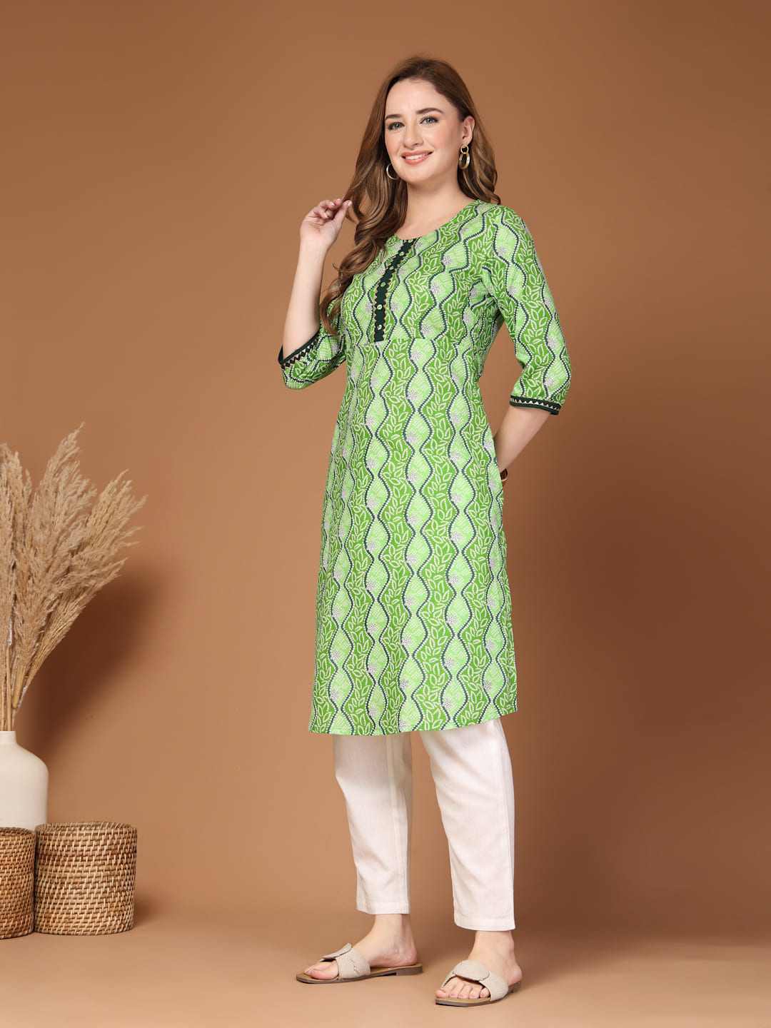 Green printed kurti side view