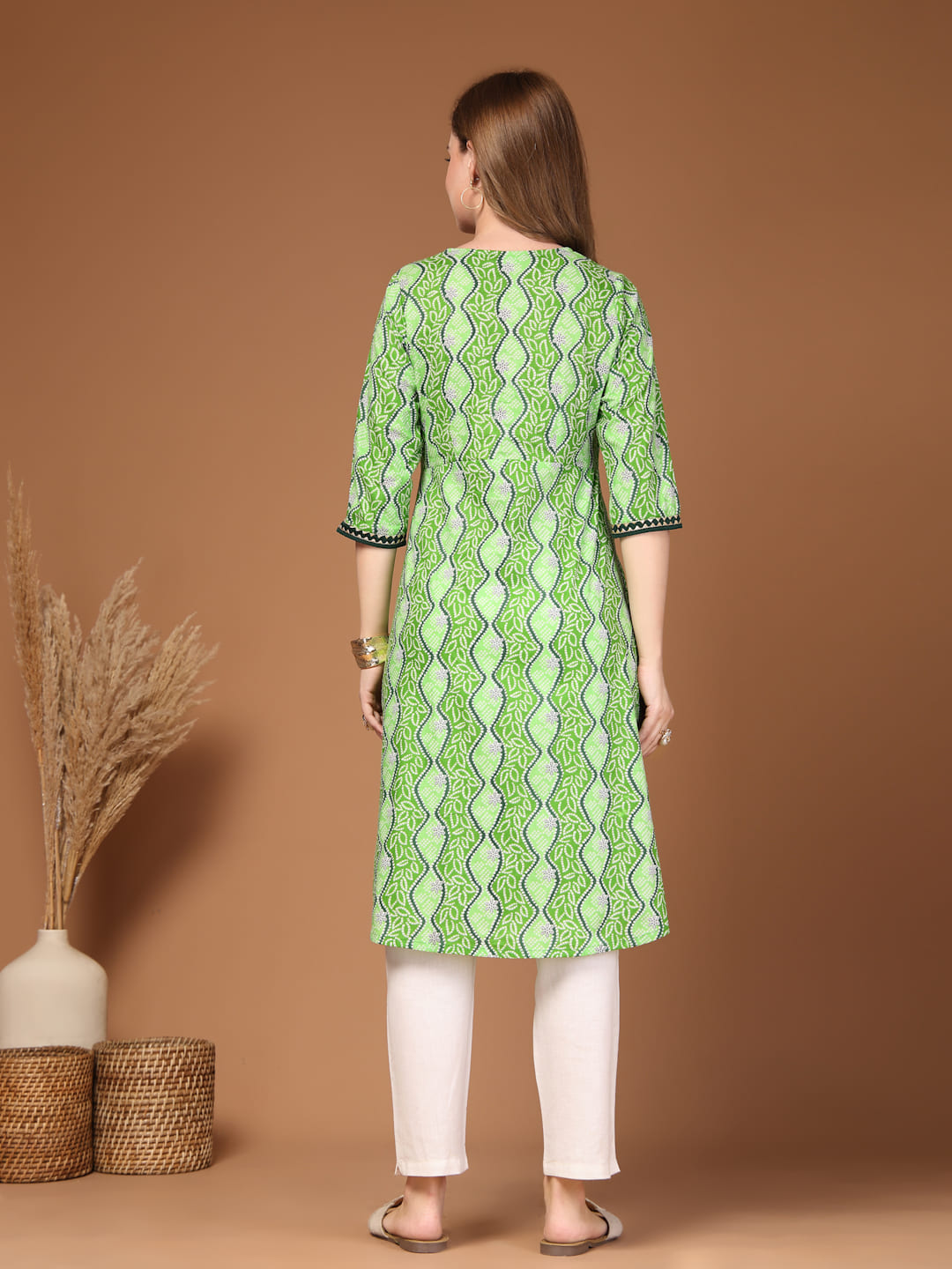 Green printed kurti back view