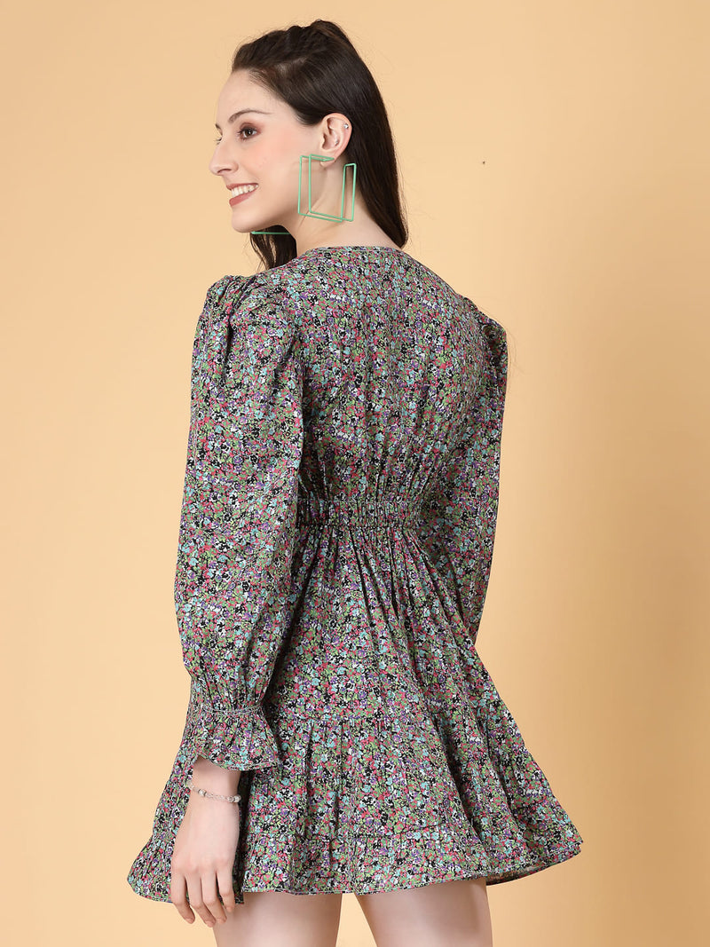 Stylish and comfortable floral dress with long sleeves, elasticated waist, and a flattering frilled hem.
