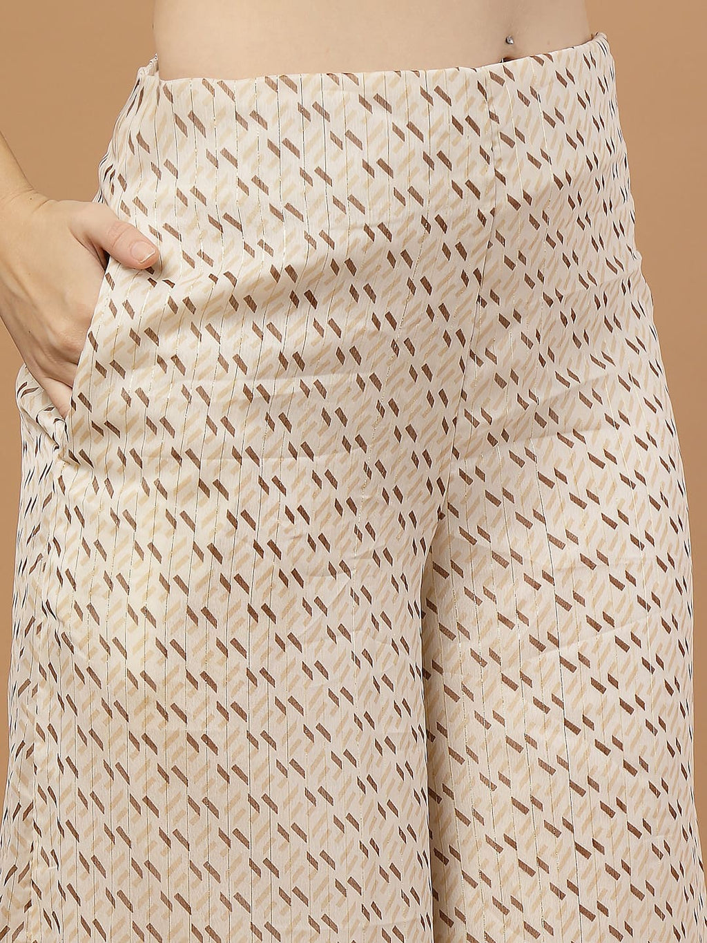 Off-White Flared Kurti Set with Flared Pants for Women - pant close up