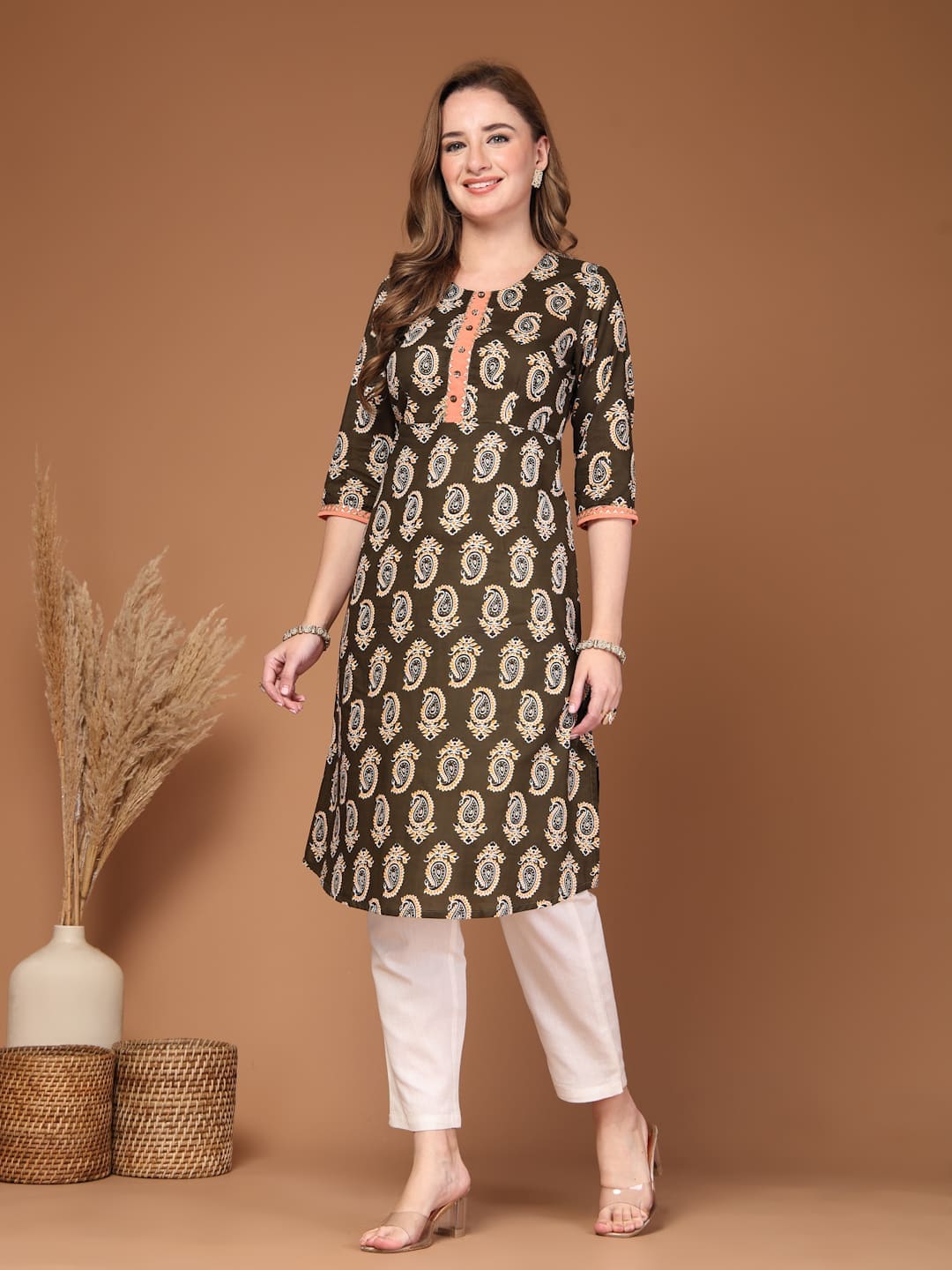 Paisley print cotton kurti for women front view