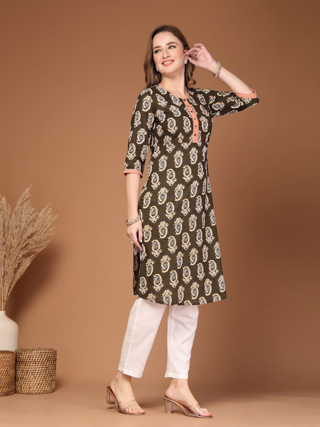 Paisley print cotton kurti for women side view