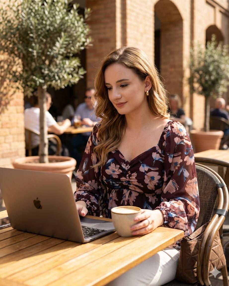 Raassio women brown floral top stylish casual summer outfit- lifestyle image