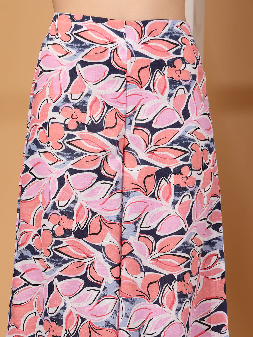 Pink Floral Print Square Neck Kurti Set with Flutter Sleeves & Matching Trousers