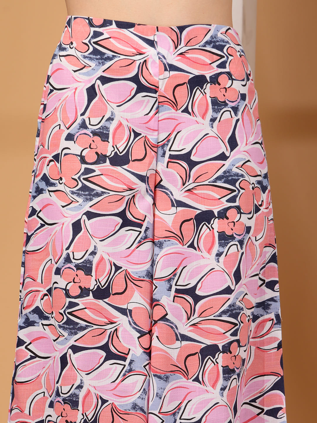 Pink Floral Print Square Neck Kurti Set with Flutter Sleeves & Matching Trousers