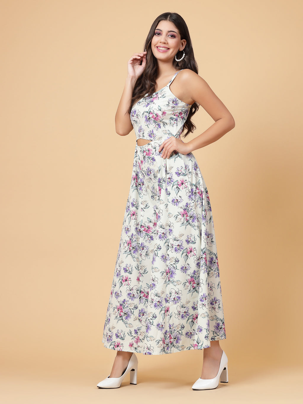 This stunning and playful floral print jumpsuit for women & girls with a stylish cut at the waist is what your wardrobe just needs ! Complete your look with a pair of heels and a sling.   Colour : Multi   Print : Floral Print  Material : Crepe  Sleeve : Sleeveless  Zip Closure at Back   