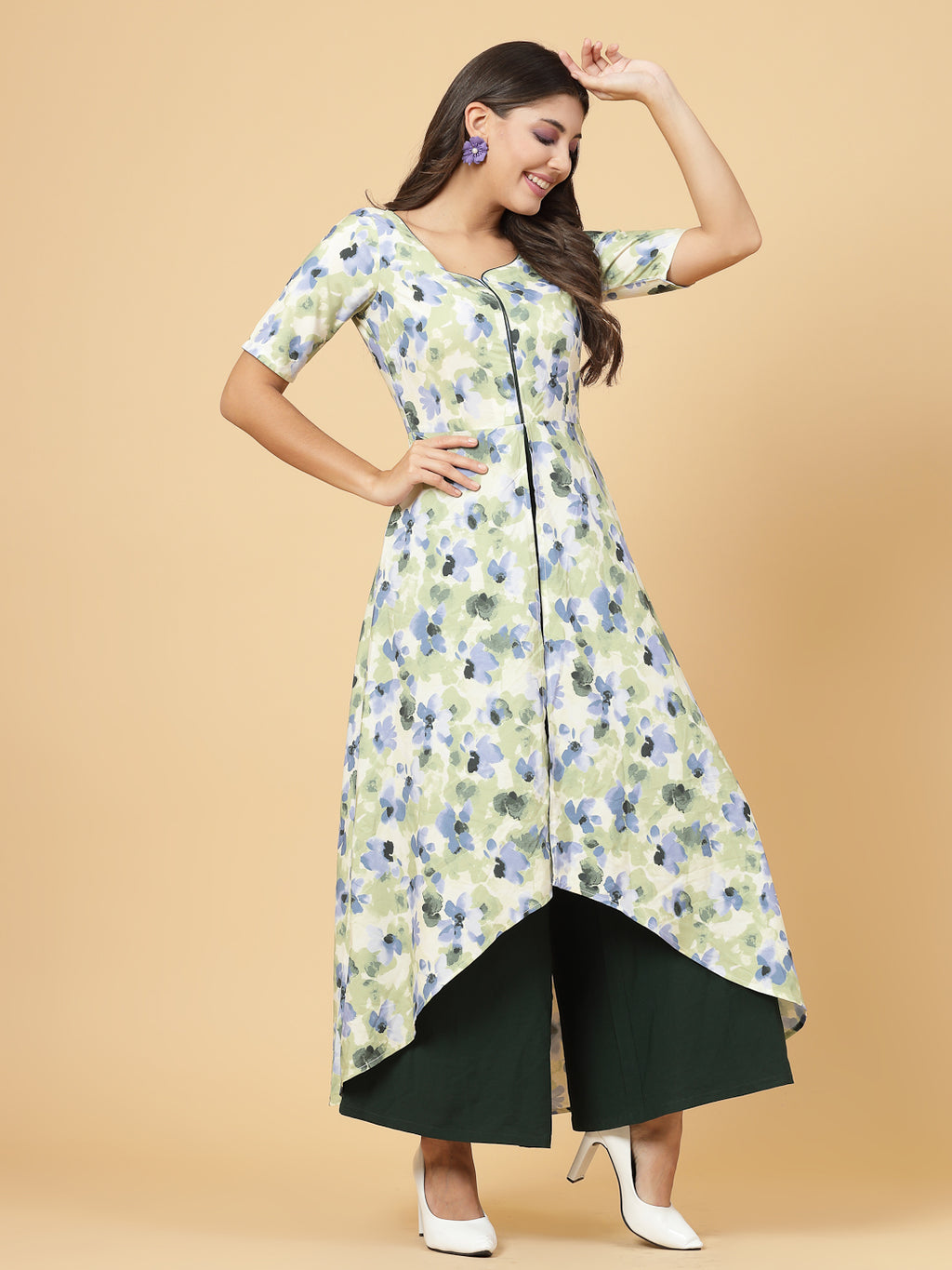 Make a stylish statement by this all time favourite jumpsuit for women, whether its official meetings or family gatherings, this will surly turn heads.  Zip Closure at Back | Fabric Crepe | Lining attached