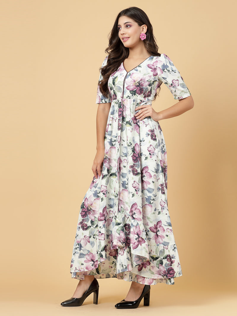 High low traditional Dresses for women & girls .  Tailored With Short Sleeve & 'V' Neck, has a high low double layer pattern at front.  Finished with a zip Closure at back for easy slip in.