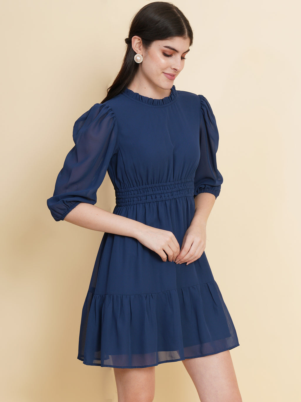 Step into style and embrace your femininity with our stunning blue short dress for women!  Featuring a ruched waist and a playful ruffled hem, this dress effortlessly combines elegance and flirtiness. It's the perfect choice for any occasion, whether it's a brunch date or a night out on the town.