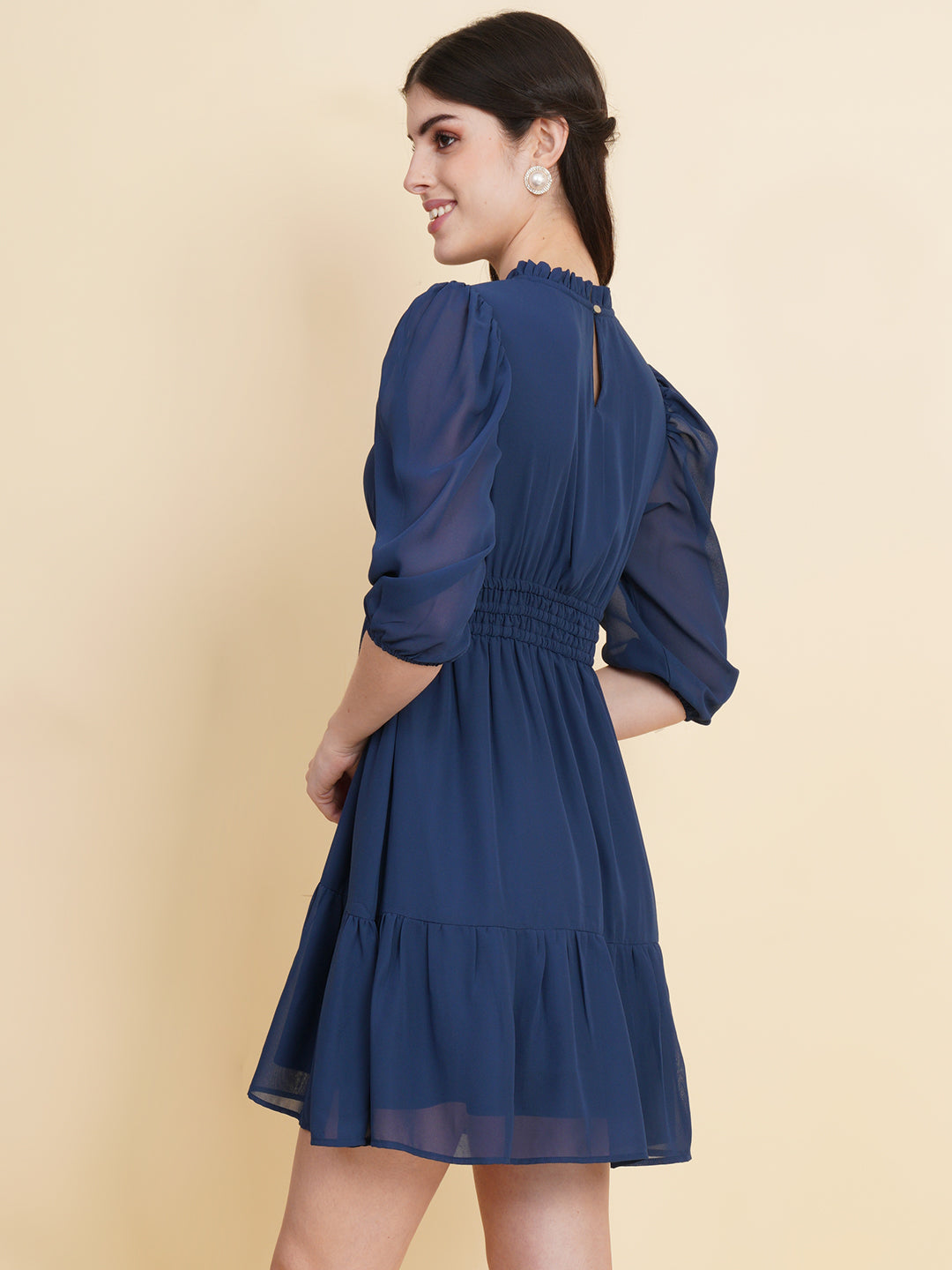 Step into style and embrace your femininity with our stunning blue short dress for women!  Featuring a ruched waist and a playful ruffled hem, this dress effortlessly combines elegance and flirtiness. It's the perfect choice for any occasion, whether it's a brunch date or a night out on the town.