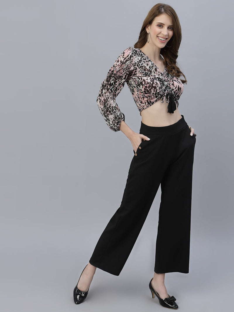 Animal Printed Pink  Ruched Crop Top For Women
