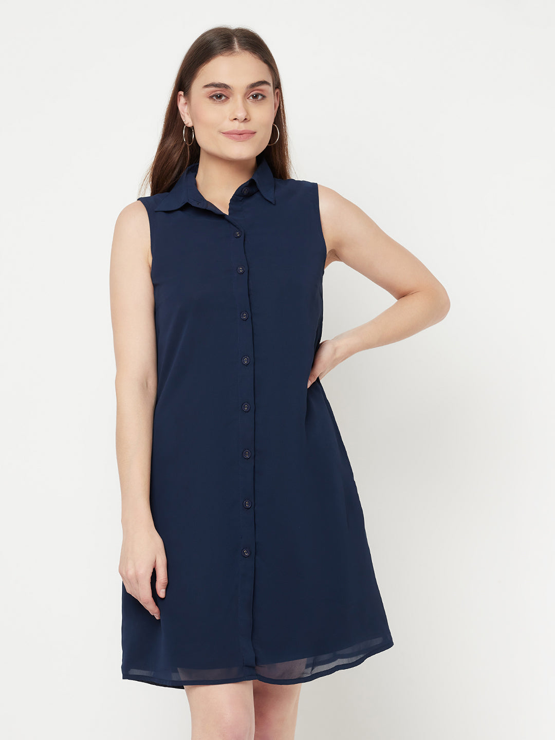 Little Blue Sleeveless Dress With Side Pockets