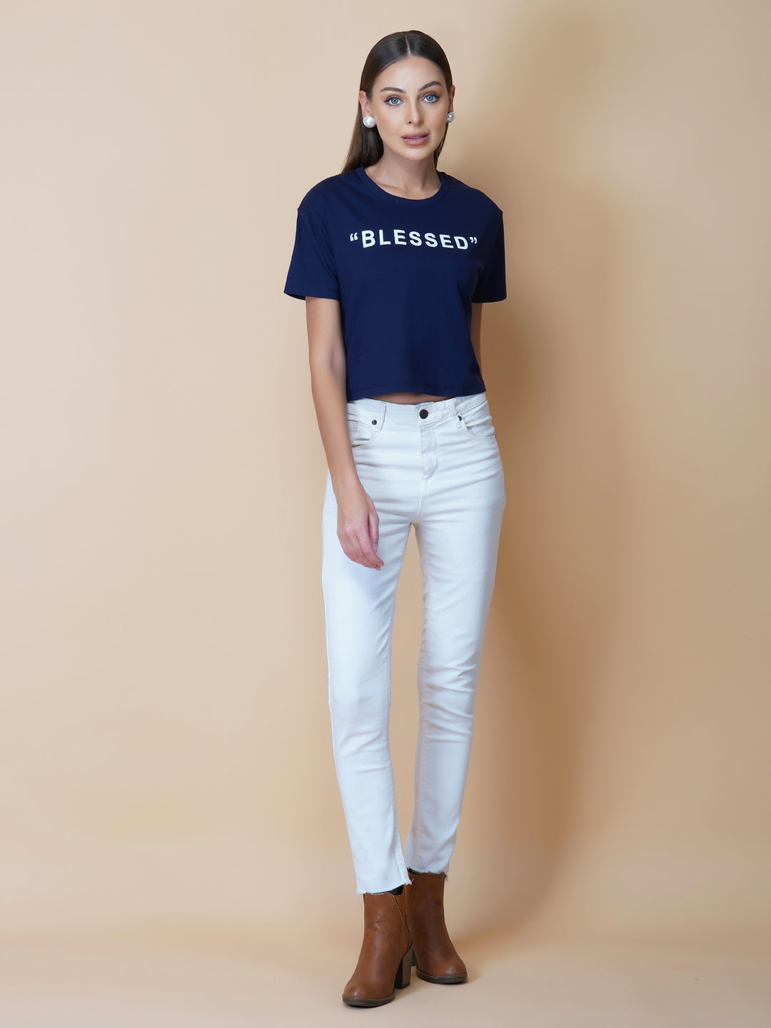 The blue quote T shirt for women in black color is a stylish and comfortable piece of clothing designed for the modern woman. The shirt features a simple yet impactful quote printed in bold white letters on the front. The black color of the shirt is versatile and easy to pair with different outfits, making it a great addition to any wardrobe.