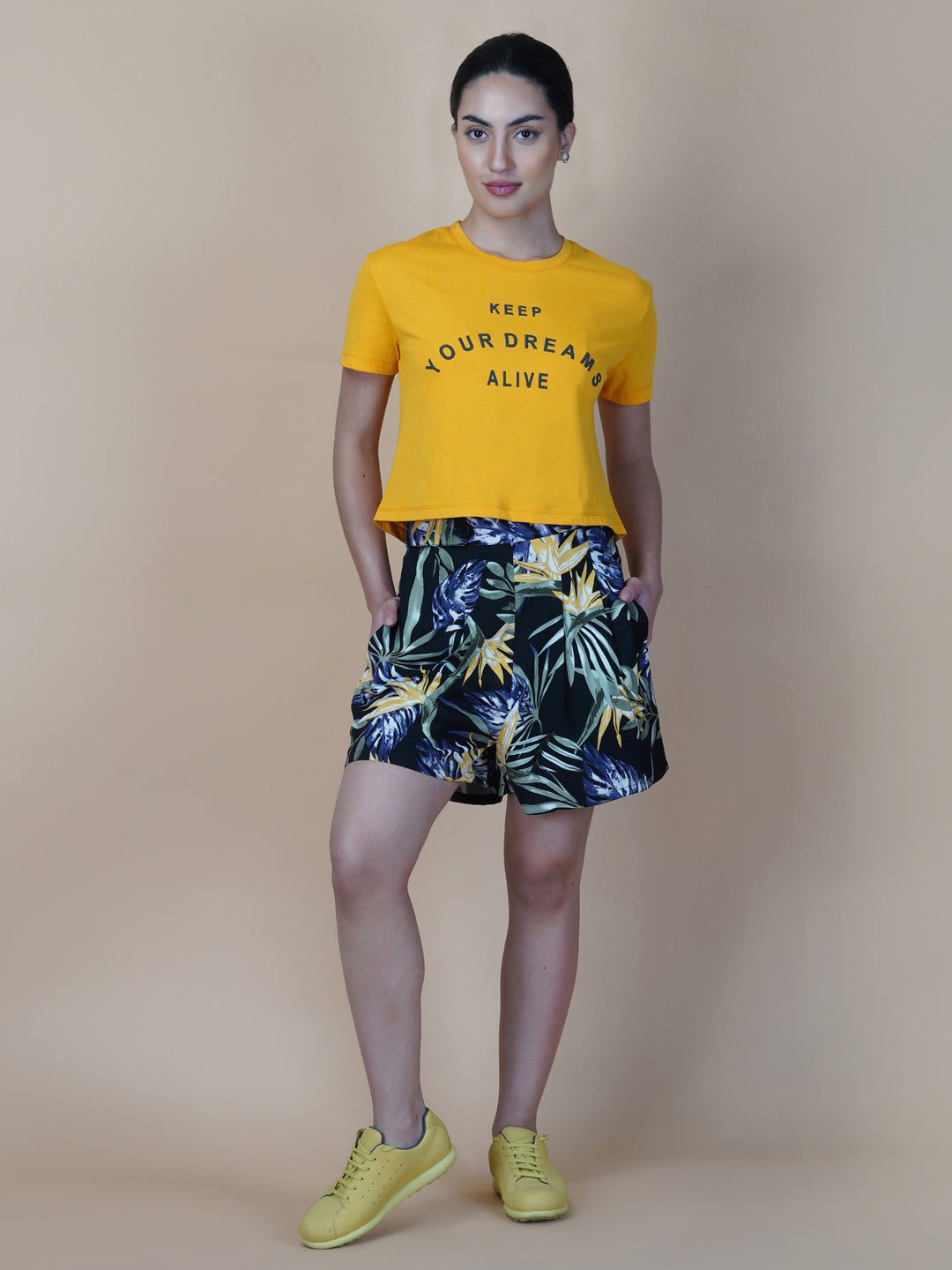 Black Viscose printed shorts for women with side pockets are a perfect addition to your summer wardrobe. These shorts are designed to provide comfort and style during hot weather.  The black print adds a touch of femininity to the design, making it an ideal choice for those who want to look and feel their best. The shorts come with a side pocket, which is not only functional but also adds a trendy look to the overall design.  