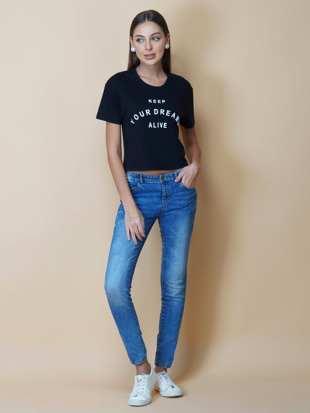 The Quote T shirt for women in black color is a stylish and comfortable piece of clothing designed for the modern woman. The shirt features a simple yet impactful quote printed in bold white letters on the front. The black color of the shirt is versatile and easy to pair with different outfits, making it a great addition to any wardrobe.