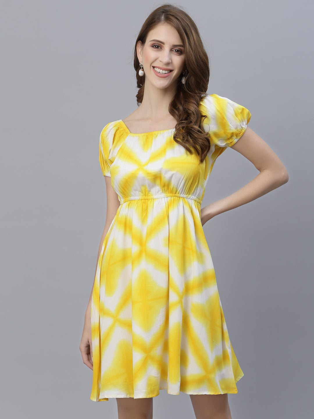 Clinched Waist Short Dress In Viscose Rayon