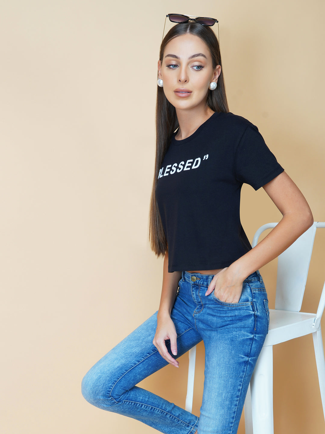 Black Color Quote T-Shirt For Women "BLESSED"