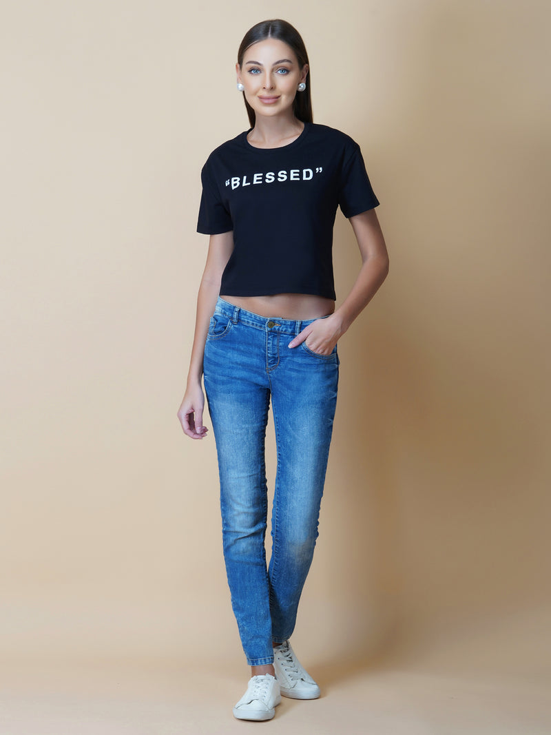 Black Color Quote T-Shirt For Women "BLESSED"