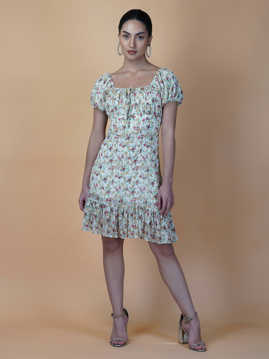 The Chiffon Printed Empire Waist Women Dress is a beautiful and elegant piece that is perfect for any special occasion. The dress features a flattering empire waist design, which accentuates the natural curves of the body, while the ruched bust adds a touch of femininity.