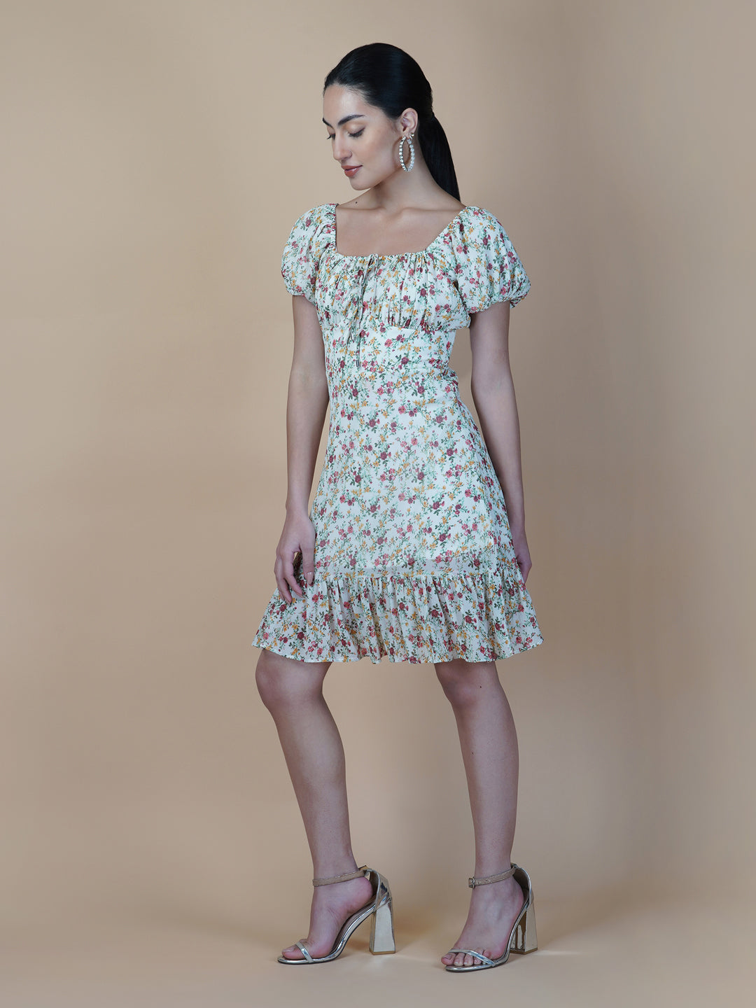 The Chiffon Printed Empire Waist Women Dress is a beautiful and elegant piece that is perfect for any special occasion. The dress features a flattering empire waist design, which accentuates the natural curves of the body, while the ruched bust adds a touch of femininity.