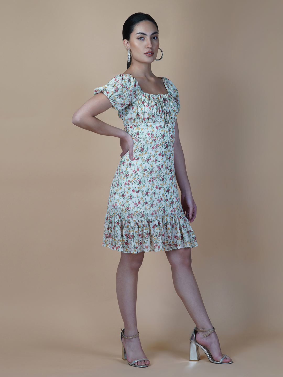 The Chiffon Printed Empire Waist Women Dress is a beautiful and elegant piece that is perfect for any special occasion. The dress features a flattering empire waist design, which accentuates the natural curves of the body, while the ruched bust adds a touch of femininity.