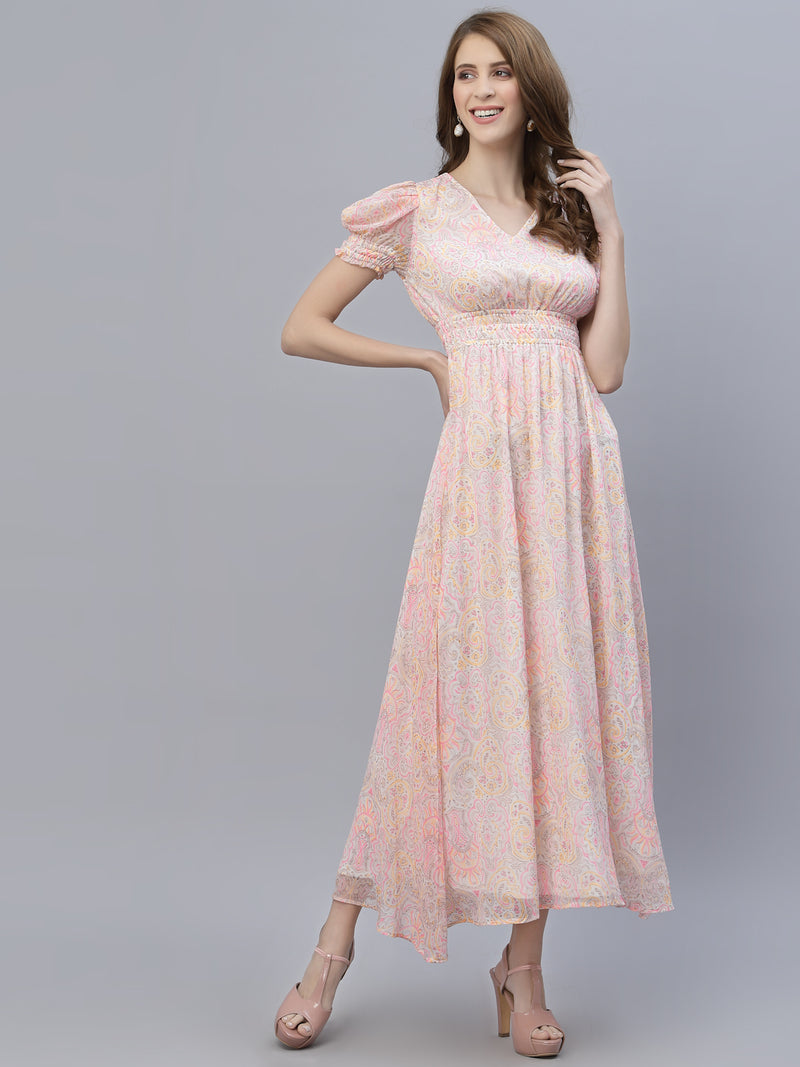 The chiffon maxi dress with a clinched waist and attached lining is a perfect choice for a formal or semi-formal event. The chiffon fabric gives the dress a flowing, elegant look, while the clinched waist adds definition and shape to the body.