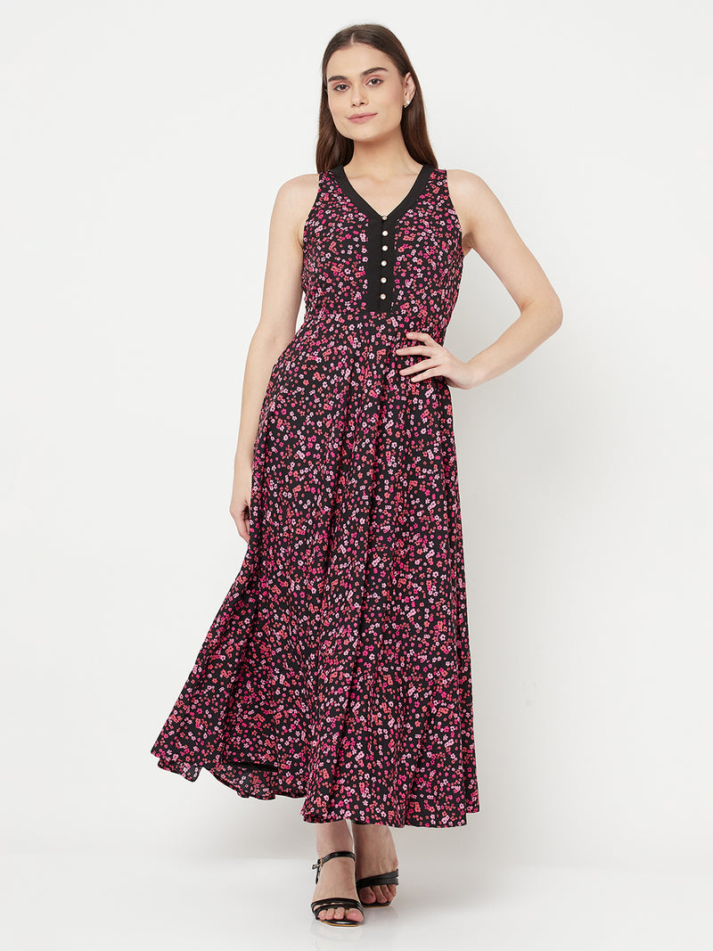 A floral printed maxi dress for women with an attached lining is a stylish and comfortable option for any occasion. The dress features a long length, typically reaching the ankles, and is made from a lightweight and flowy poly crepe fabric such.  The floral print adds a touch of femininity and elegance to the dress, making it perfect for both casual and formal events. 