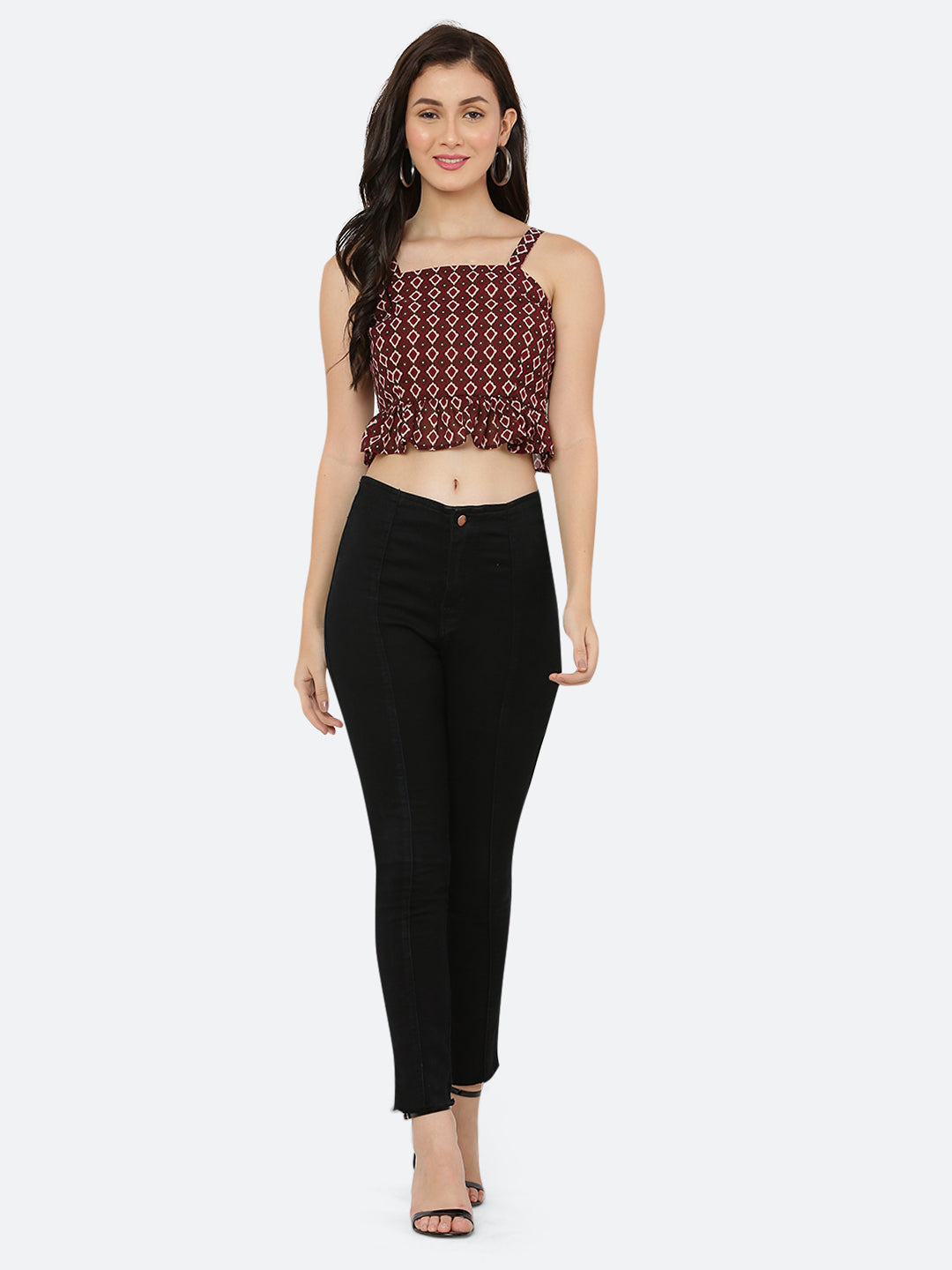 Brown Cami Top for Women With Frill At Waist