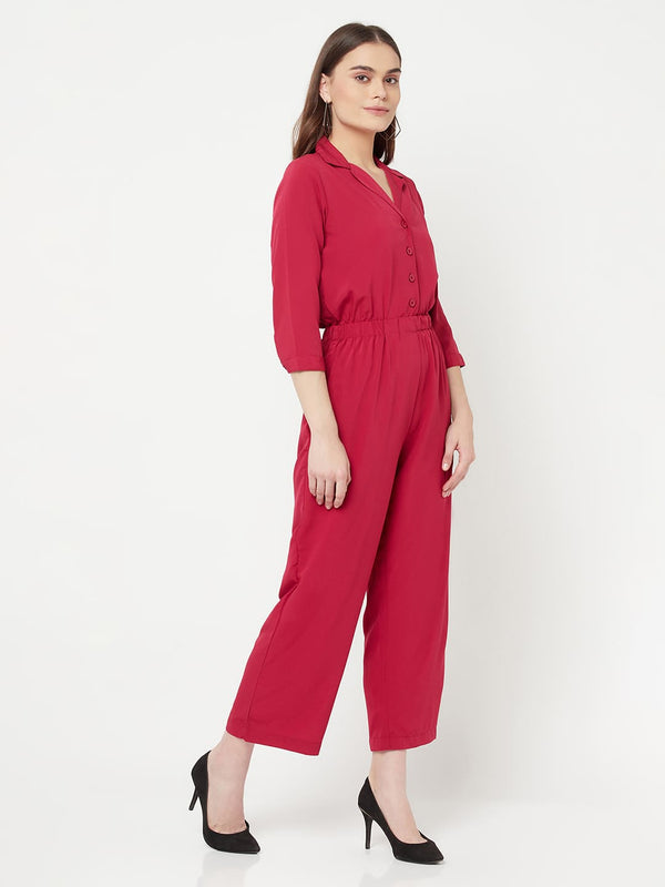 This solid jump suit for women with an elasticated waist is a versatile and stylish piece of clothing that can be dressed up or down for any occasion. It is made of a comfortable and stretchy material that allows for ease of movement, while the elasticated waistband helps to flatter the figure and create a flattering silhouette.