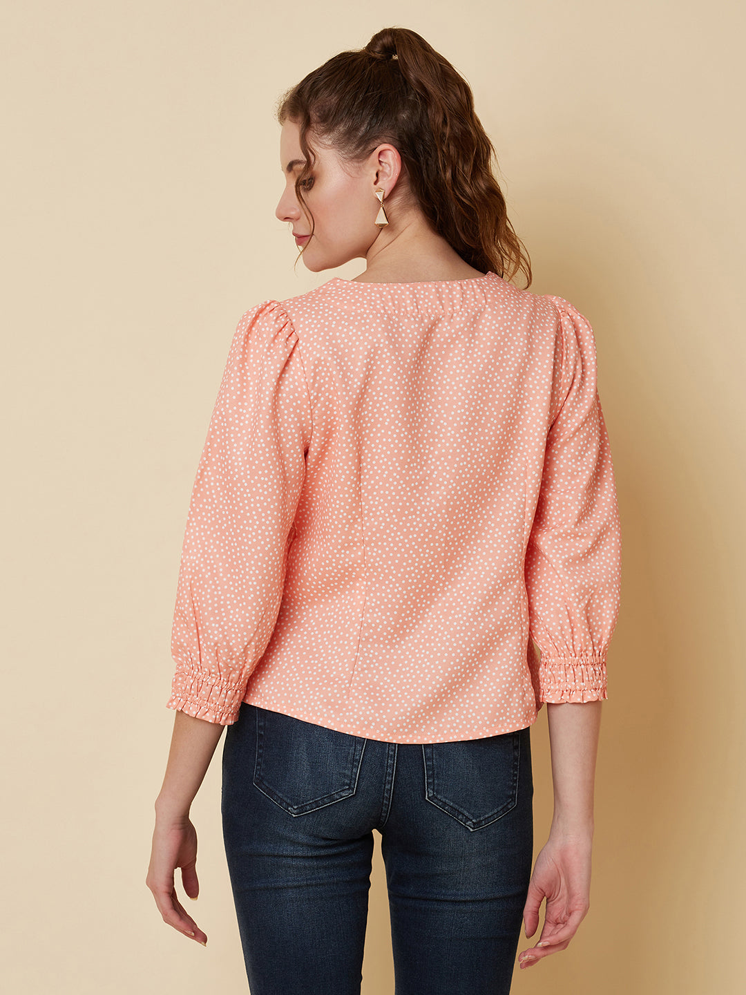 Orange Color Tiny Polka Printed Women Top