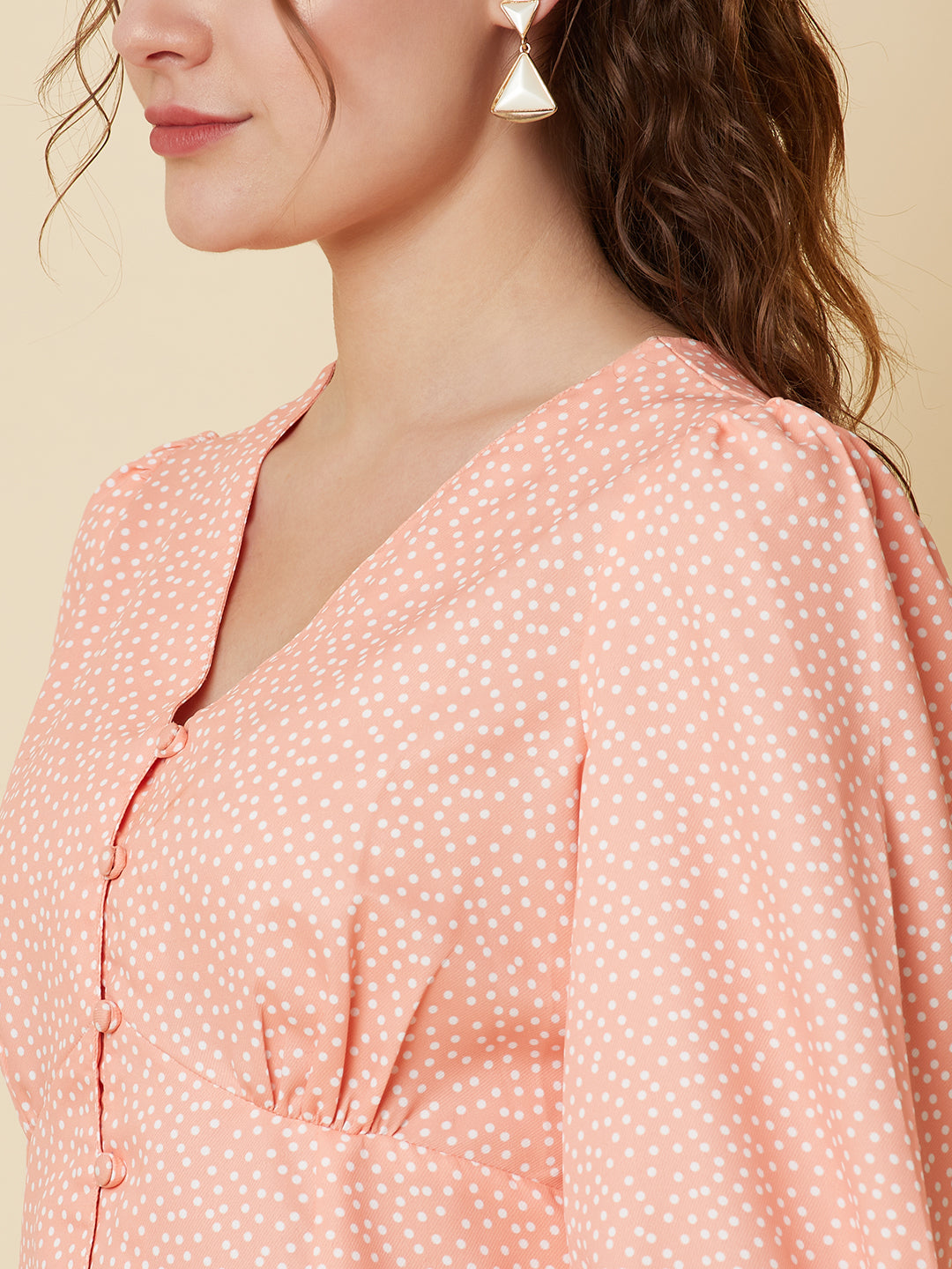 Orange Color Tiny Polka Printed Women Top