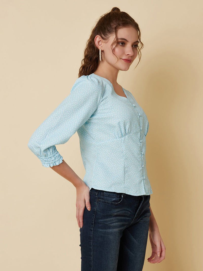 Blue Color Tiny Polka Printed Women Top