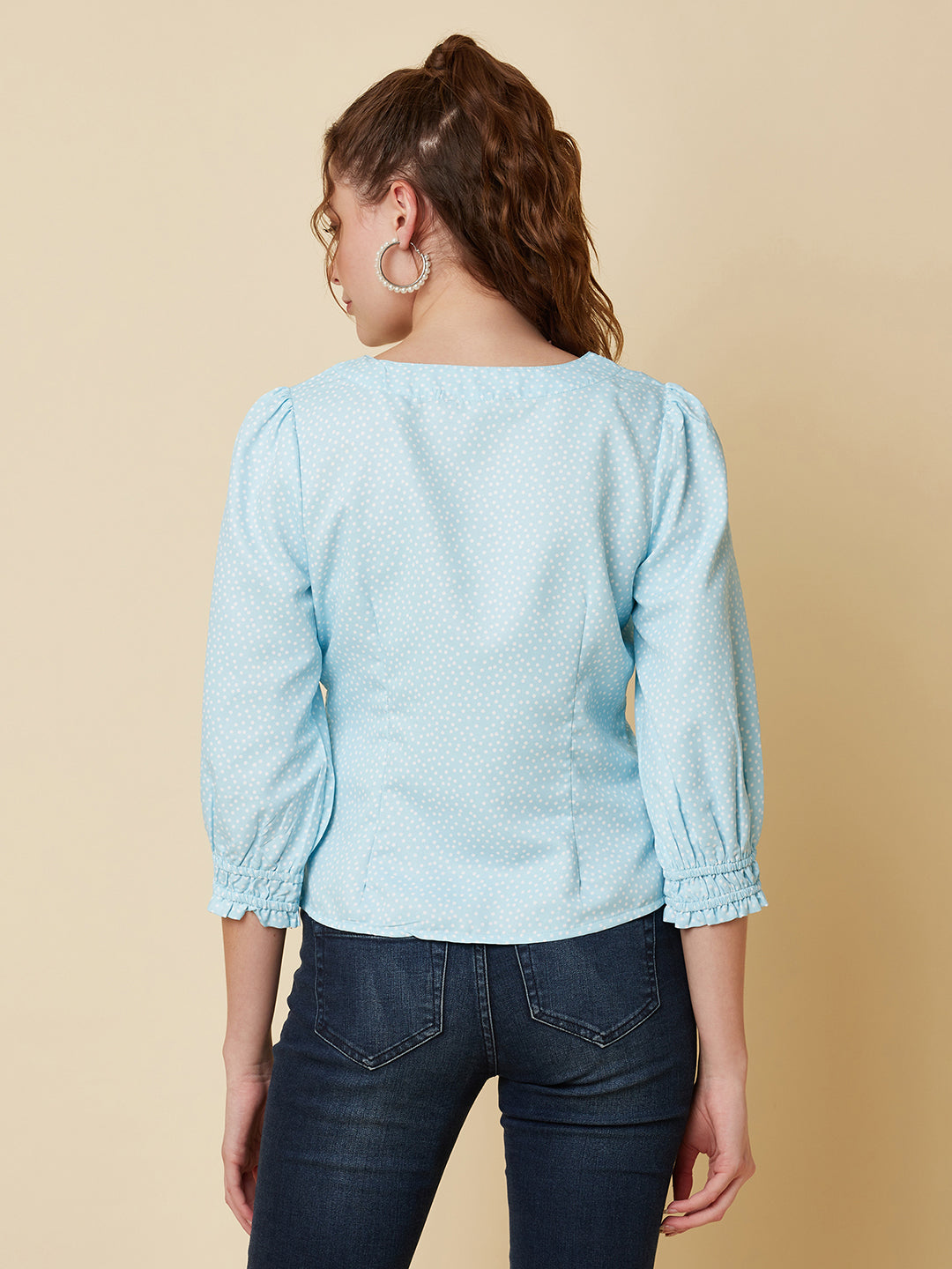 Blue Color Tiny Polka Printed Women Top